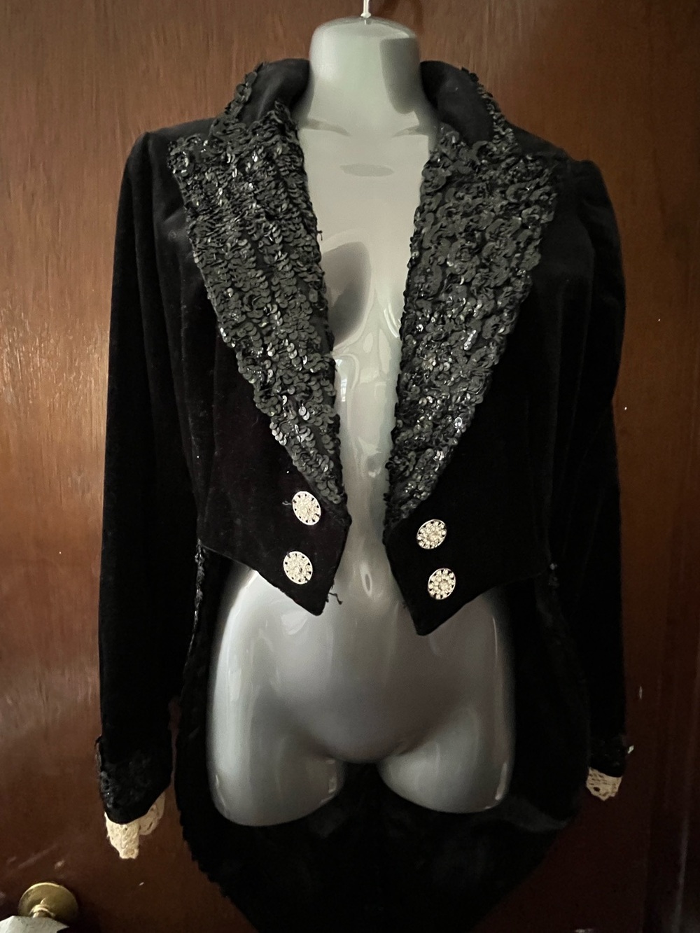 Vintage Black Sequin Trim Velvet Tailcoat Jacket steampunk